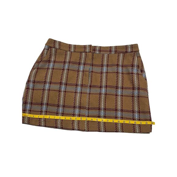 Forever 21+ Preppy Plaid Wool Blend Mini Skirt Size 2x Tan Blue Color - Picture 7 of 8